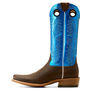 'Ariat' Men's 14" Ringer Cowboy Western Narrow Cutter Toe - Tobacco Toffee / Bright Blue