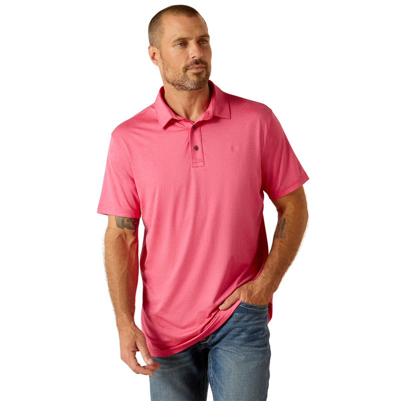 'Ariat' Men's Charger 2.0 Fitted Polo - Pink Pulse