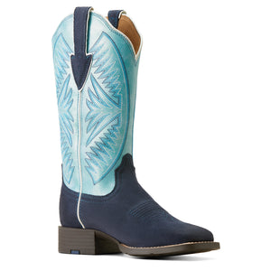 'Ariat' Women's 12" Round Up Ruidoso Western Square Toe - Midnight Roughout / Coastal Blue