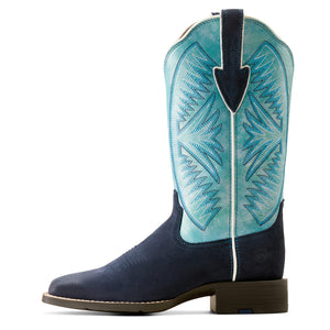 'Ariat' Women's 12" Round Up Ruidoso Western Square Toe - Midnight Roughout / Coastal Blue