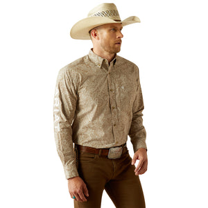 'Ariat' Men's Team Kason Classic Long Sleeve - Brown / Off White