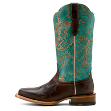 'ARIAT' Women's Frontier Farrah Wide Square Toe Western Boot - Honey Brown / Turquoise Patina