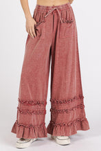 'Mittoshop' Women's Ruffle Trim Wide Leg Pants - Dark Mauve