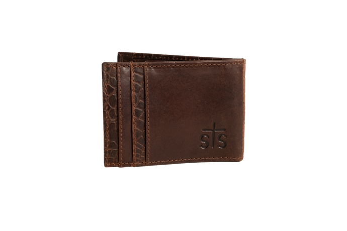 'Carroll Companies-STS' Men's Croc Money Clip Card Wallet - Brown