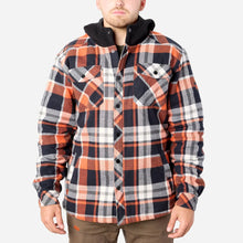 'Brunt' Men's Hooded Flannel Shirt Jacket - Black / Orange