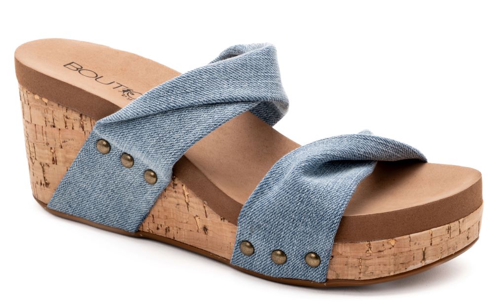 'Corky's' Women's Stranded Wedge Sandal - Denim