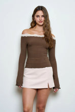 'Blu Pepper' Women's Trim Boat Neck Long Sleeve - Light Brown