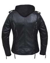 'Unik' Women's 3 in 1 Hoodie Lambskin Leather Jacket - Black