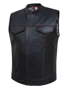 'Unik' Men's Flannel Lined Leather Vest - Black