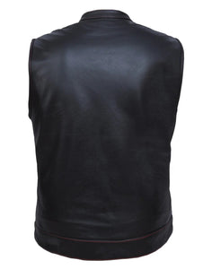 'Unik' Men's Flannel Lined Leather Vest - Black