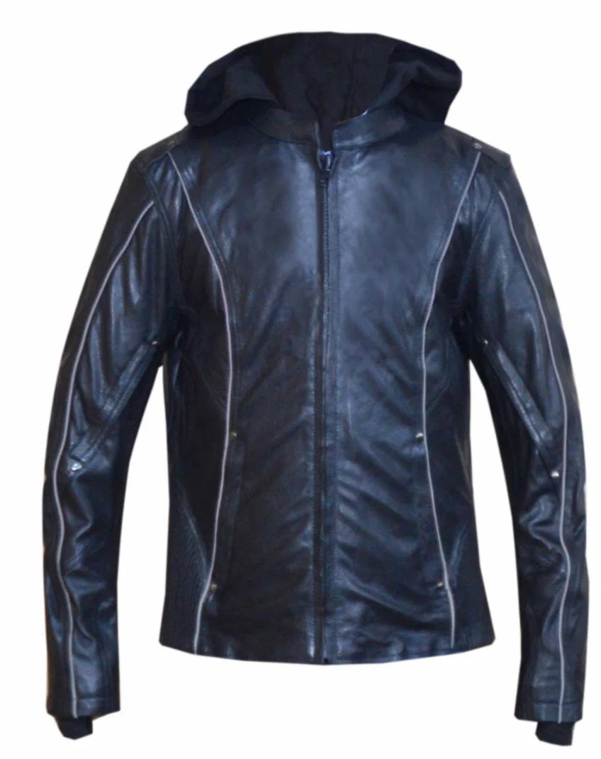 'Unik' Women's Ultra Leather Hoodie Jacket - Black
