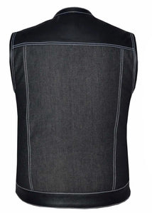 'Unik' Men's Denim/Cowhide Vest - Black