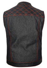 'Unik' Men's Paisley Lined Denim-Leather Vest - Black / Red