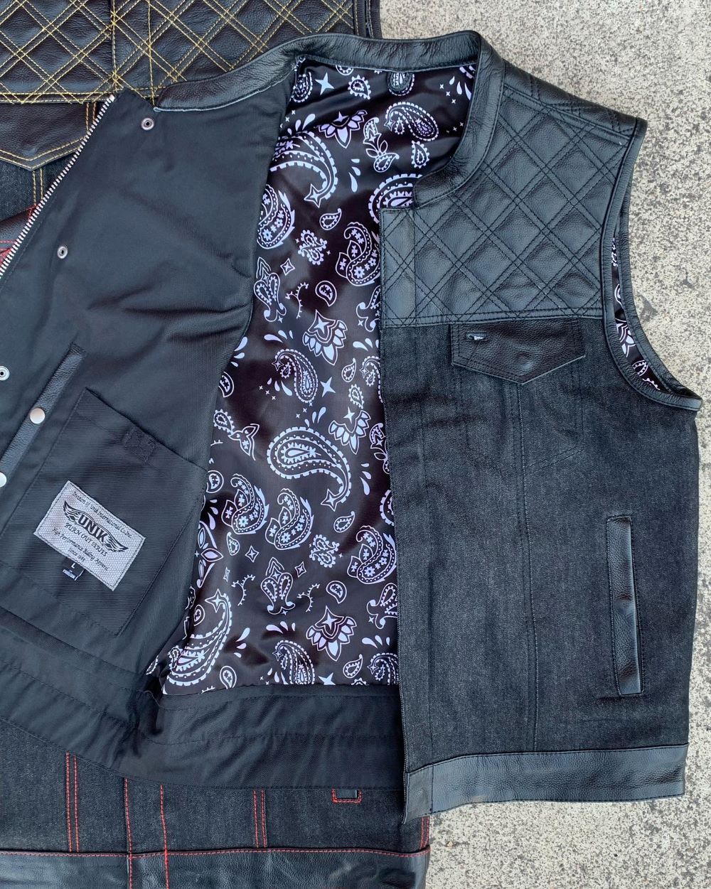 Unik' Men's Paisley Lined Denim-Leather Vest Black – Trav's
