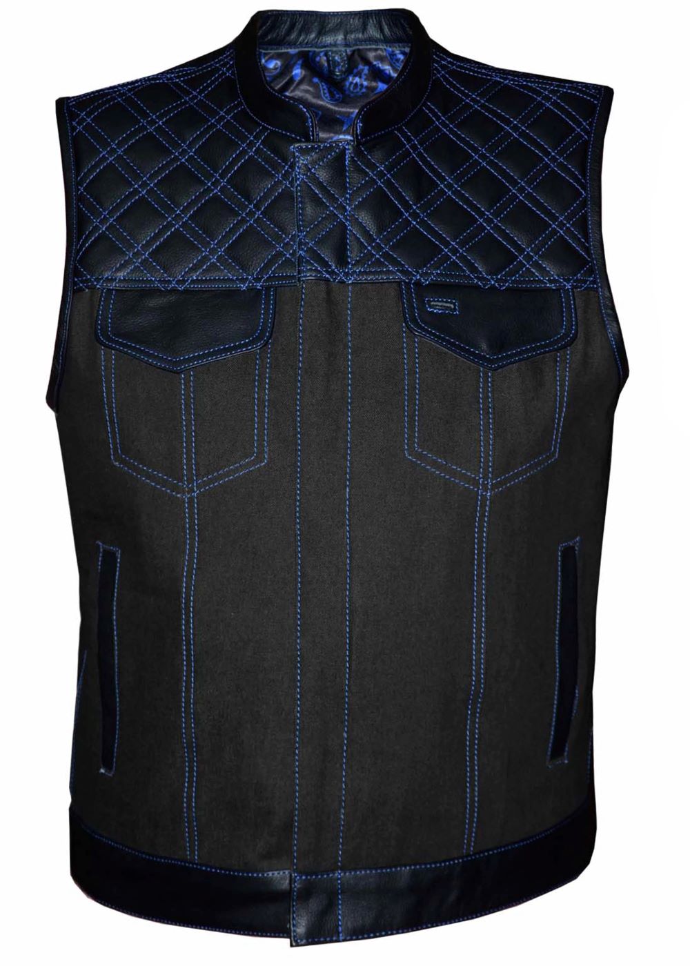 'Unik' Men's Blue Diamond Stitch Club Vest - Black / Blue