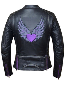 'Unik' Women's Purple Wing Ultra Leather Jacket - Black / Purple