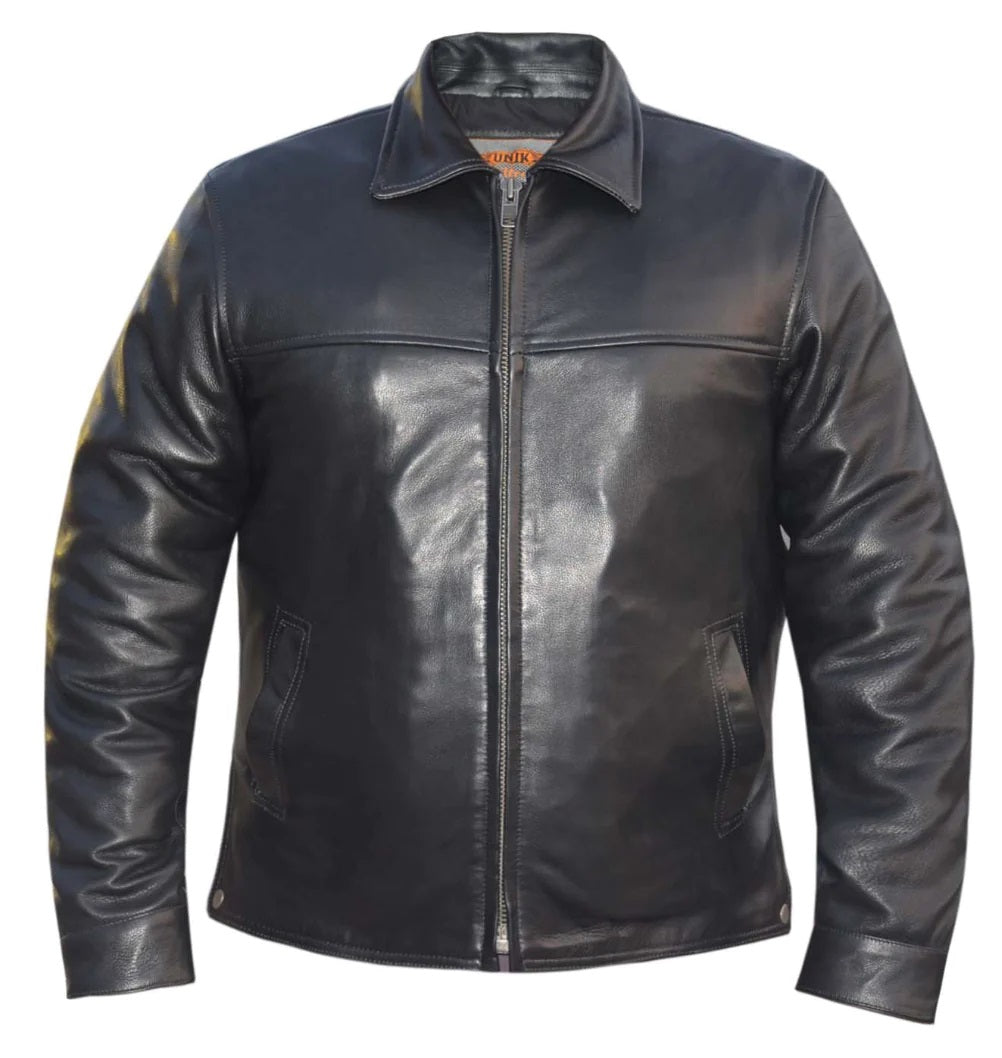 'Unik' Men's Premium Cowhide Leather Jacket w/Zip Out Liner - Black