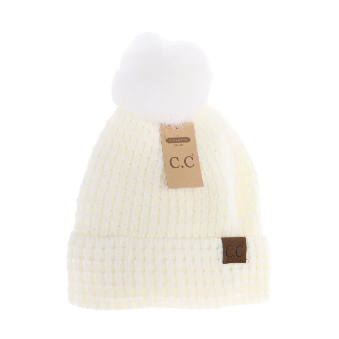 'Cheveux Corp' Women's Waffle Knit Pom - Ivory