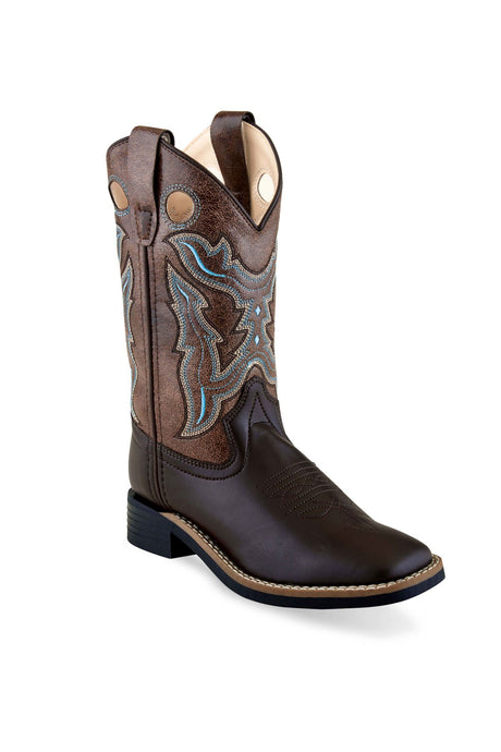 'Old West' Children's Western Square Toe - Brown / Brown Crackle (Sizes 8.5C-3Y)