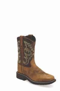 'Old West' Youth Western Square Toe - Tan / Brown (Sizes 3.5Y-7Y)