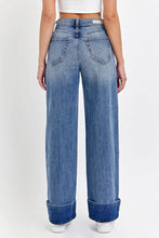 'Cello' Women's High Waisted Cuffed Wide Leg Jean - Medium Blue