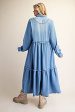 'Easel' Women's Long Denim Dress - Washed Denim