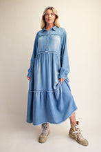 'Easel' Women's Long Denim Dress - Washed Denim