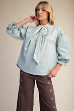 'Easel' Women's Long Sleeve Tie Blouse - Mint Sage