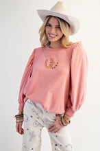 'Easel' Women's Horseshoe Embroidered Long Sleeve - Coral Cream