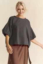 'Davi&Dani' Women's Puff Elbow Sleeve Top - Charcoal (Plus Size)