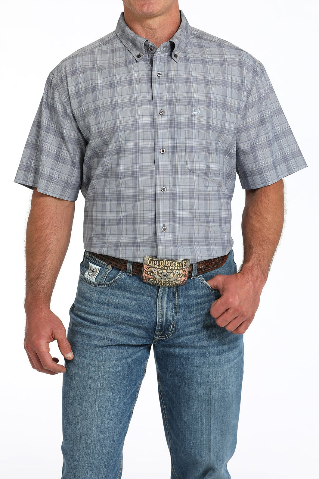 'Cinch' Men's Button Down Short Sleeve - Grey