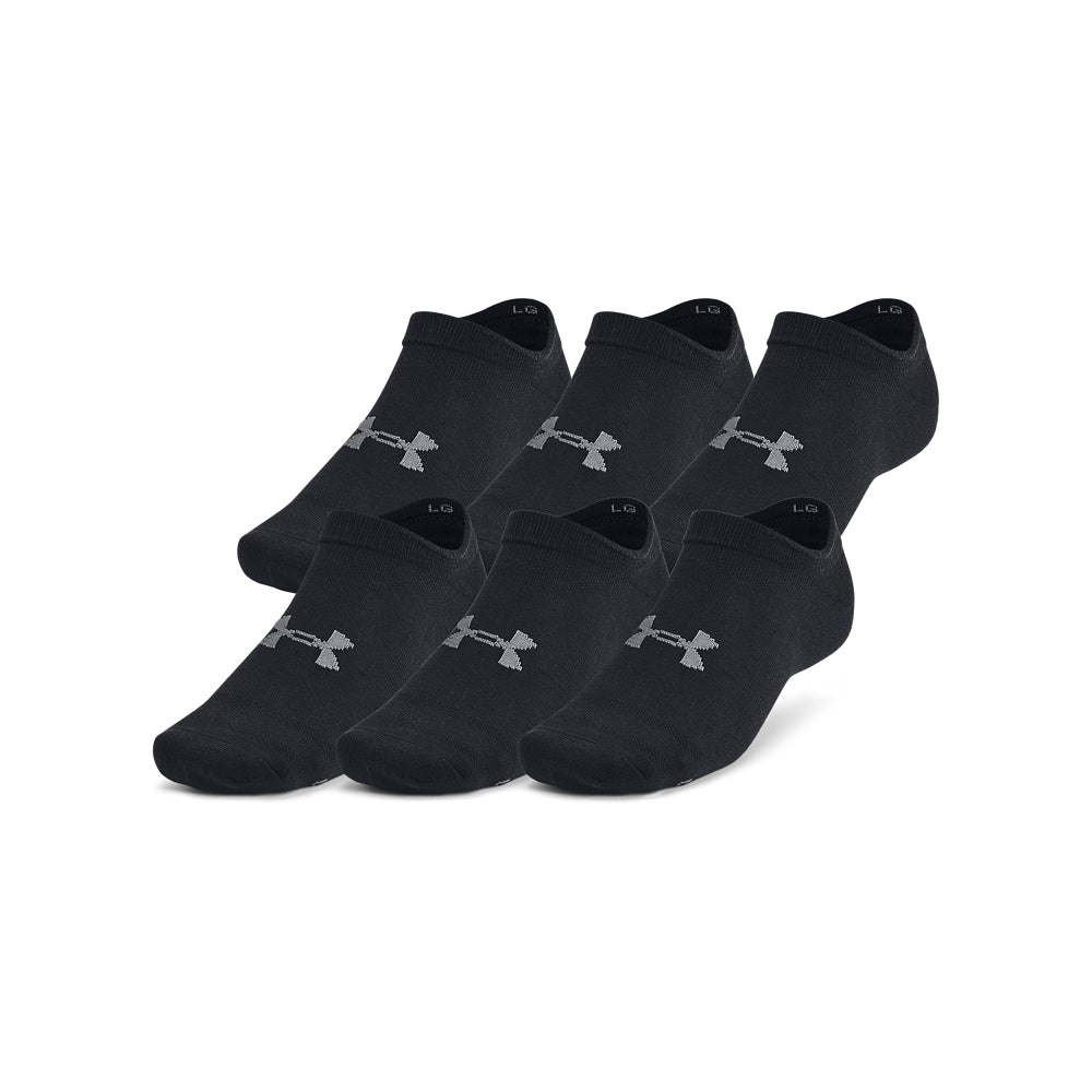 'Under Armour' Unisex Essential No Show 6 Pack Socks - Black