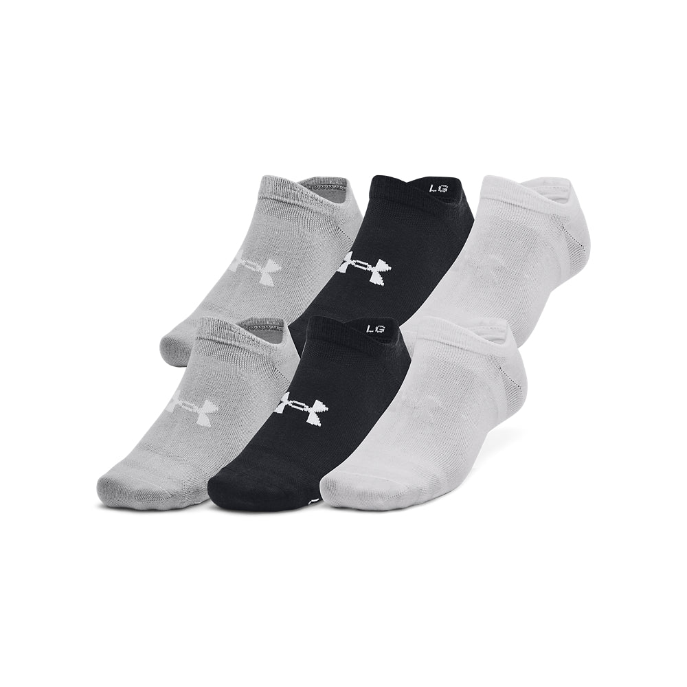 'Under Armour' Unisex Essential No Show 6 Pack Socks - Black