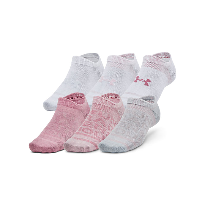 'Under Armour' Unisex Essential No Show 6 Pack Socks - Pink Elixer