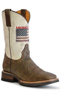 'Roper' Men's 11" America Strong Western Square Toe - Vintage Brown / Vintage White