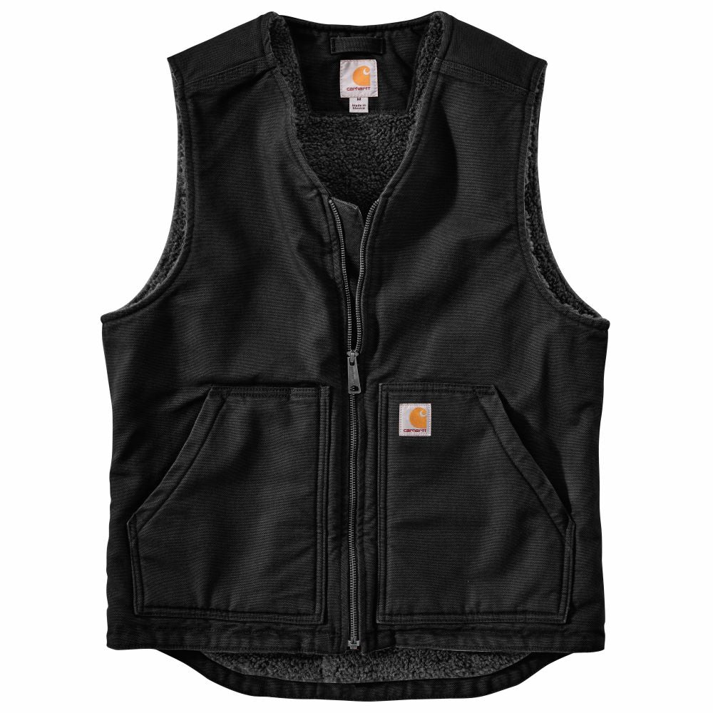 'Carhartt' Men's Washed Duck Sherpa Lined Vest - Black