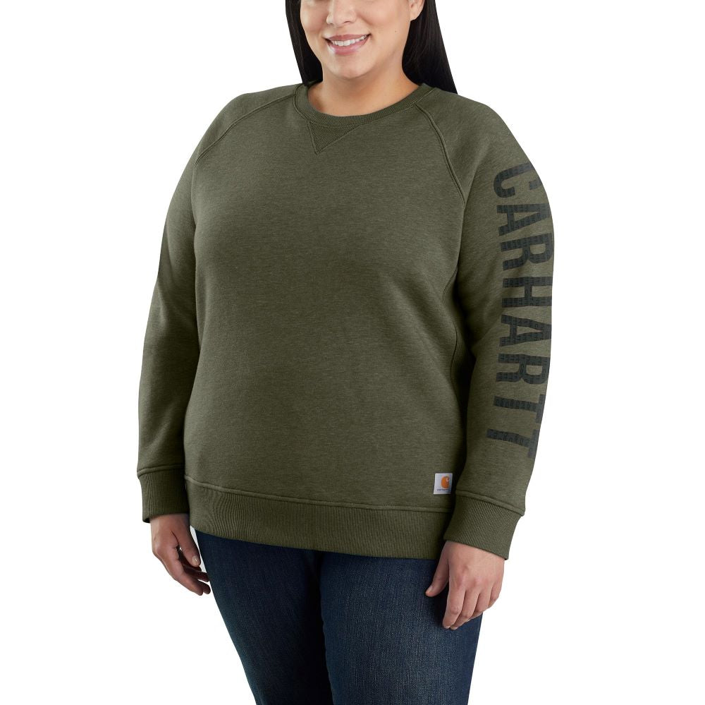 'Carhartt' Women's Midweight Logo Sleeve Crewneck Sweatshirt - Basil Heather