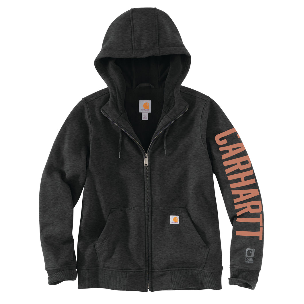 'Carhartt' Women's Rain Defender Original Fit Full-Zip Fleece Lined Graphic Hooded Sweatshirt - Carbon Heather