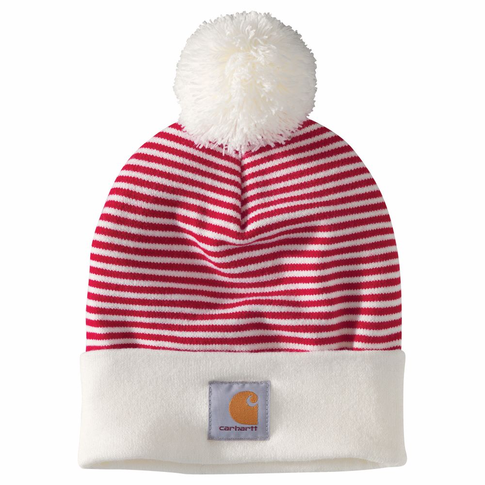 'Carhartt' Adult Knit Pom Pom Cuffed Beanie - Red Stripe