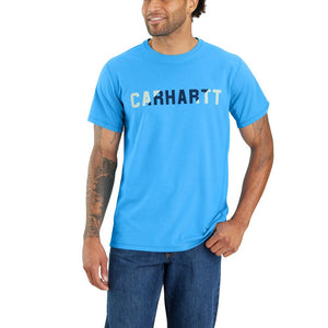 'Carhartt' Men's Force® Relaxed Fit Midweight Block Logo T-Shirt - Azure Blue