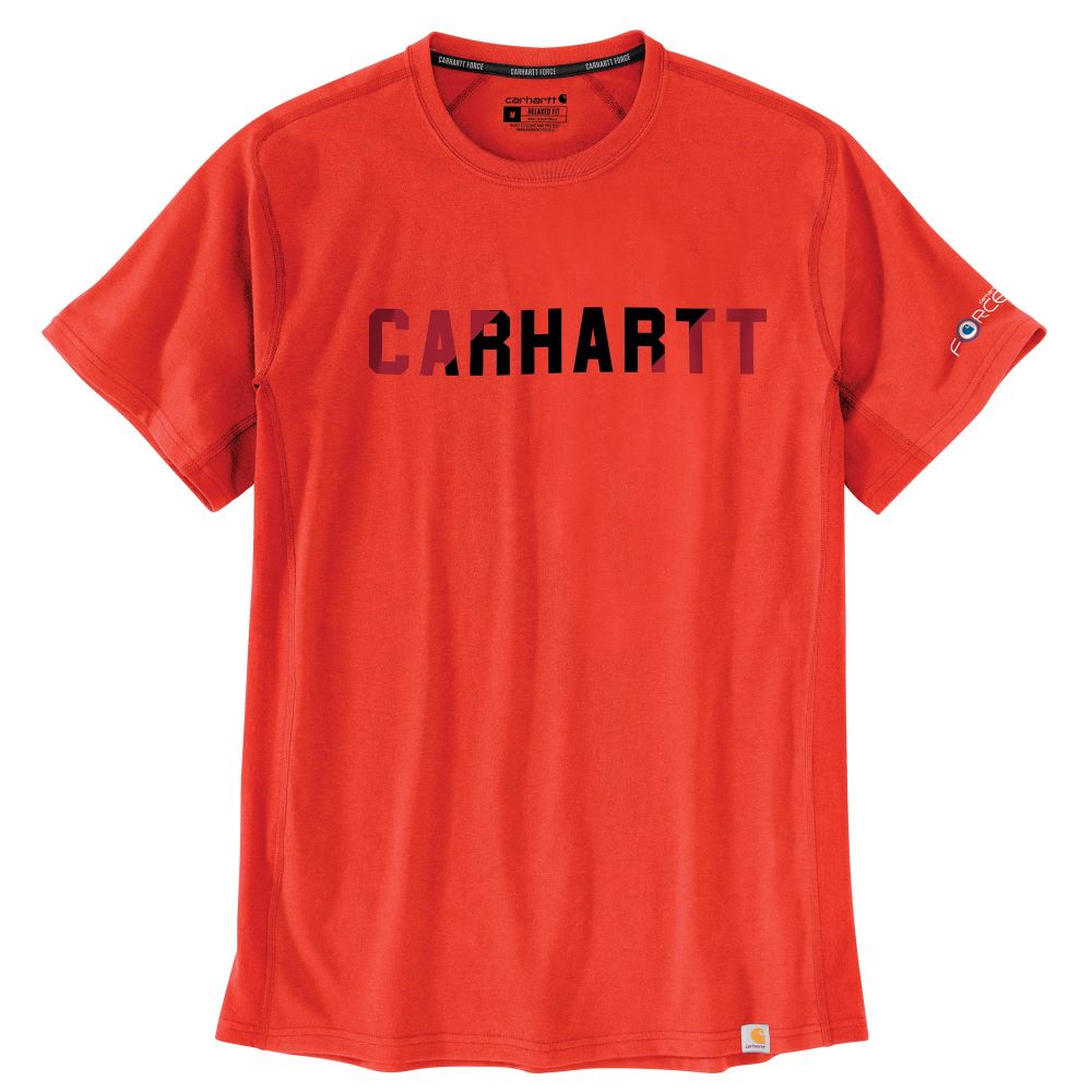 'Carhartt' Men's Force® Relaxed Fit Midweight Block Logo T-Shirt - Cherry Tomato