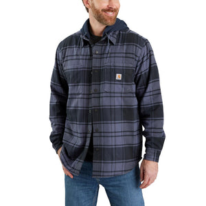 'Carhartt' Men's Rugged Flex® Flannel Fleece Lined Hooded Shirt Jac - Bluestone