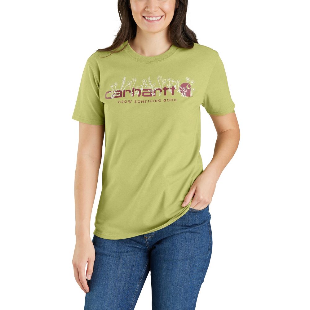 'Carhartt' Women's Heavyweight Floral Logo T-Shirt - Green Olive Heather