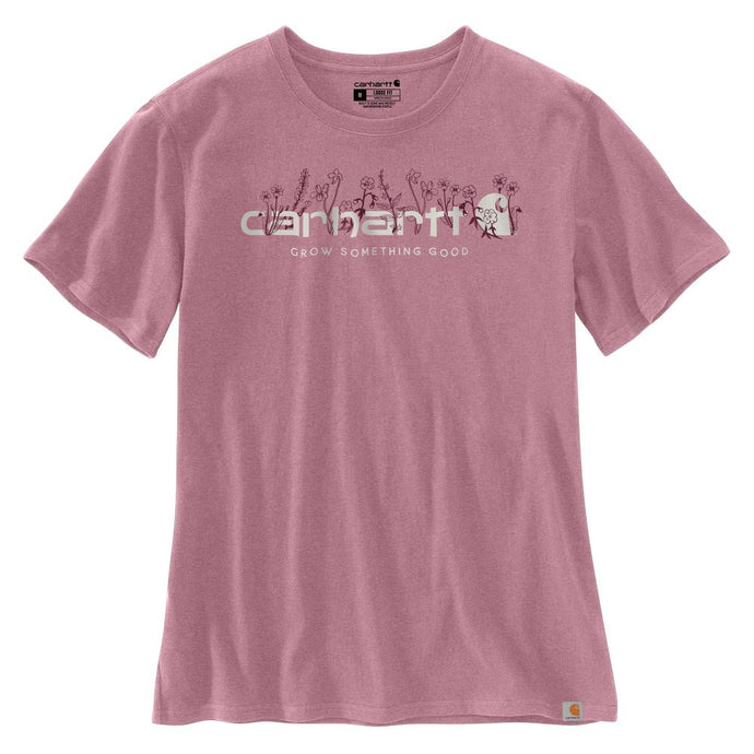 'Carhartt' Women's Heavyweight Floral Logo T-Shirt - Foxglove Heather