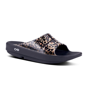 'OOFOS' Women's OOahh Slide Limited Edition - Black / Leopard