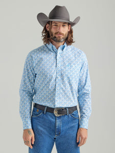 'George Strait' Men's Relaxed Fit Print Button Down - Blue