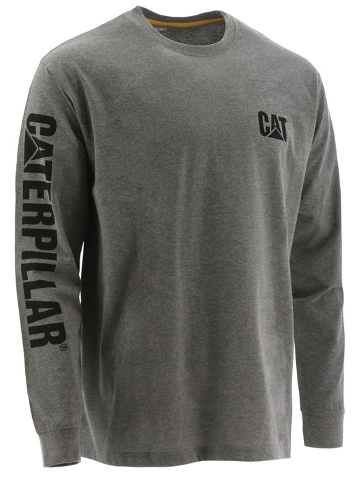 'Caterpillar' Men's Trademark Banner Long Sleeve Tee - Dark Heather Grey