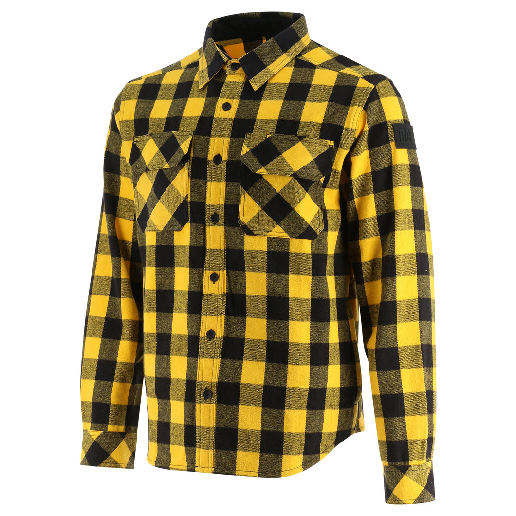 'Caterpillar' Men's Buffalo Check Flannel Overshirt - Yellow / Black
