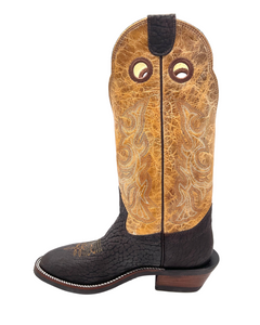 'Hondo Boots' Men's 14" Nubuck Bullhide Western Round Toe - Chocolate Brown / Tan