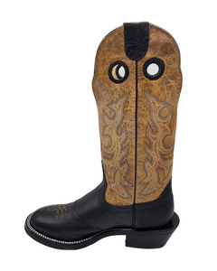 'Hondo Boots' Men's 14" Nubuck Bullhide Western Round Toe - Black / Tan